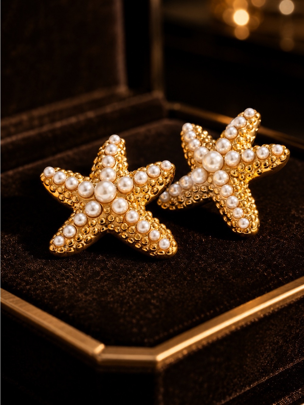 Gold plated and Pearl Starfish Drop Earrings - Picture 5 of 9